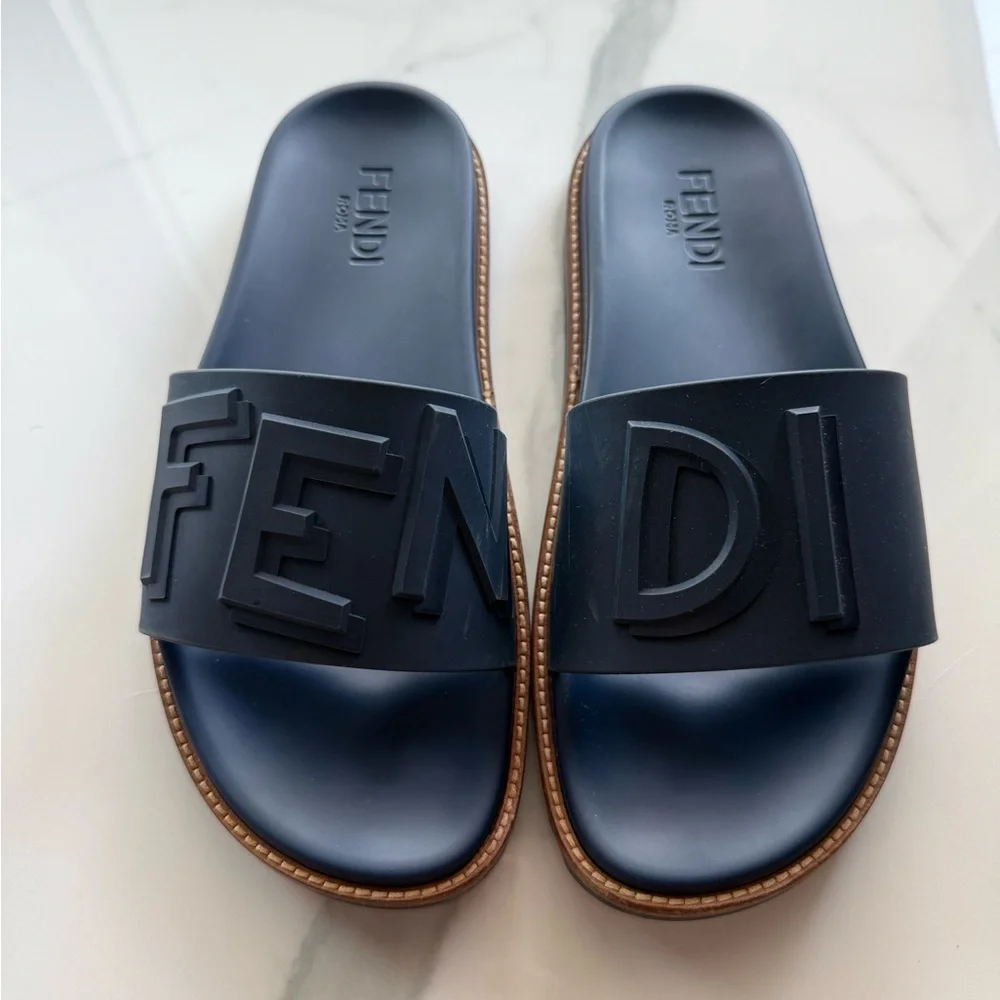 Fendi Navy Blue Slide Sandals - Picture 6 of 7
